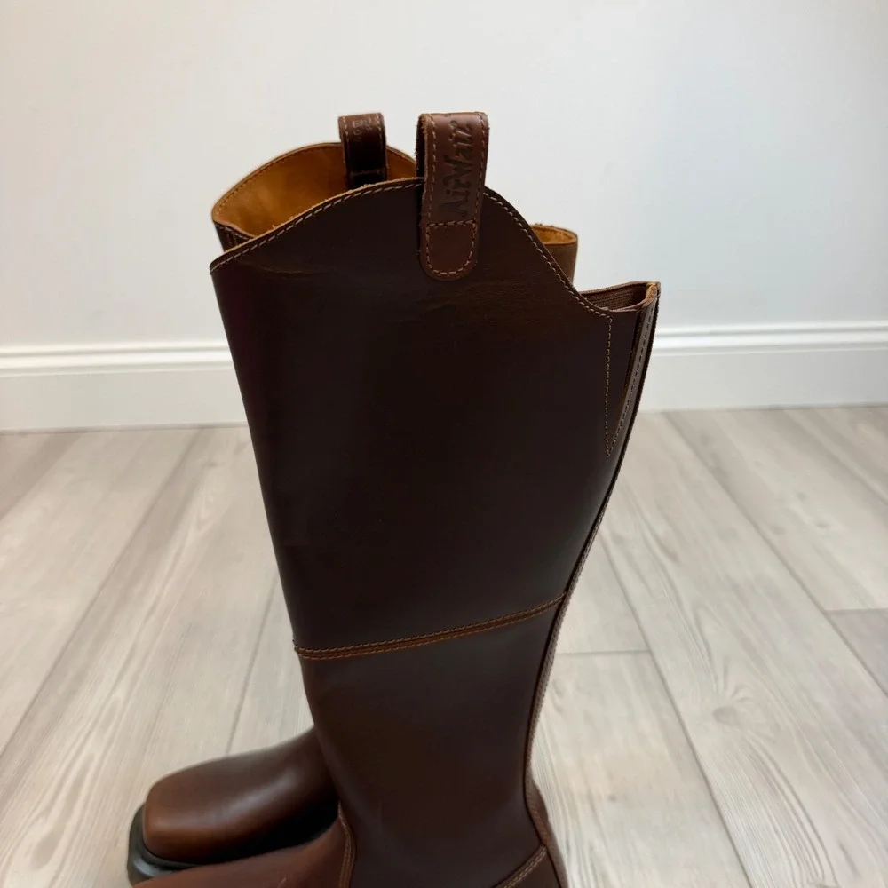 NEW Dr. Martens Amaayah Hi Dark Brown Leather Tall Platform Boots Square Toe 8